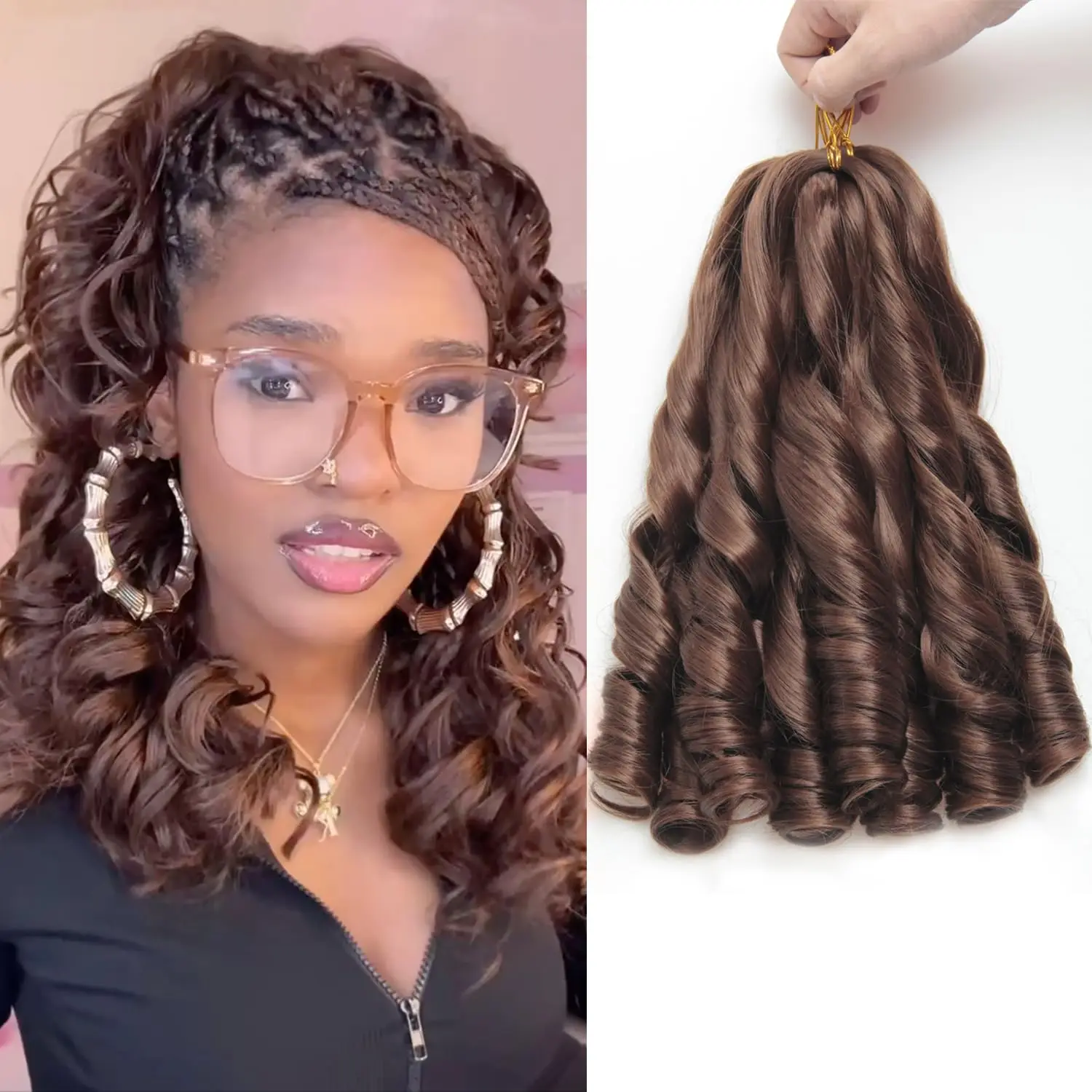 French Curl Braiding Hair 12/16/24Inch French Curl Crochet Braids Short Curly Crochet Hair Bouncy Synthetic Knotless Braiding