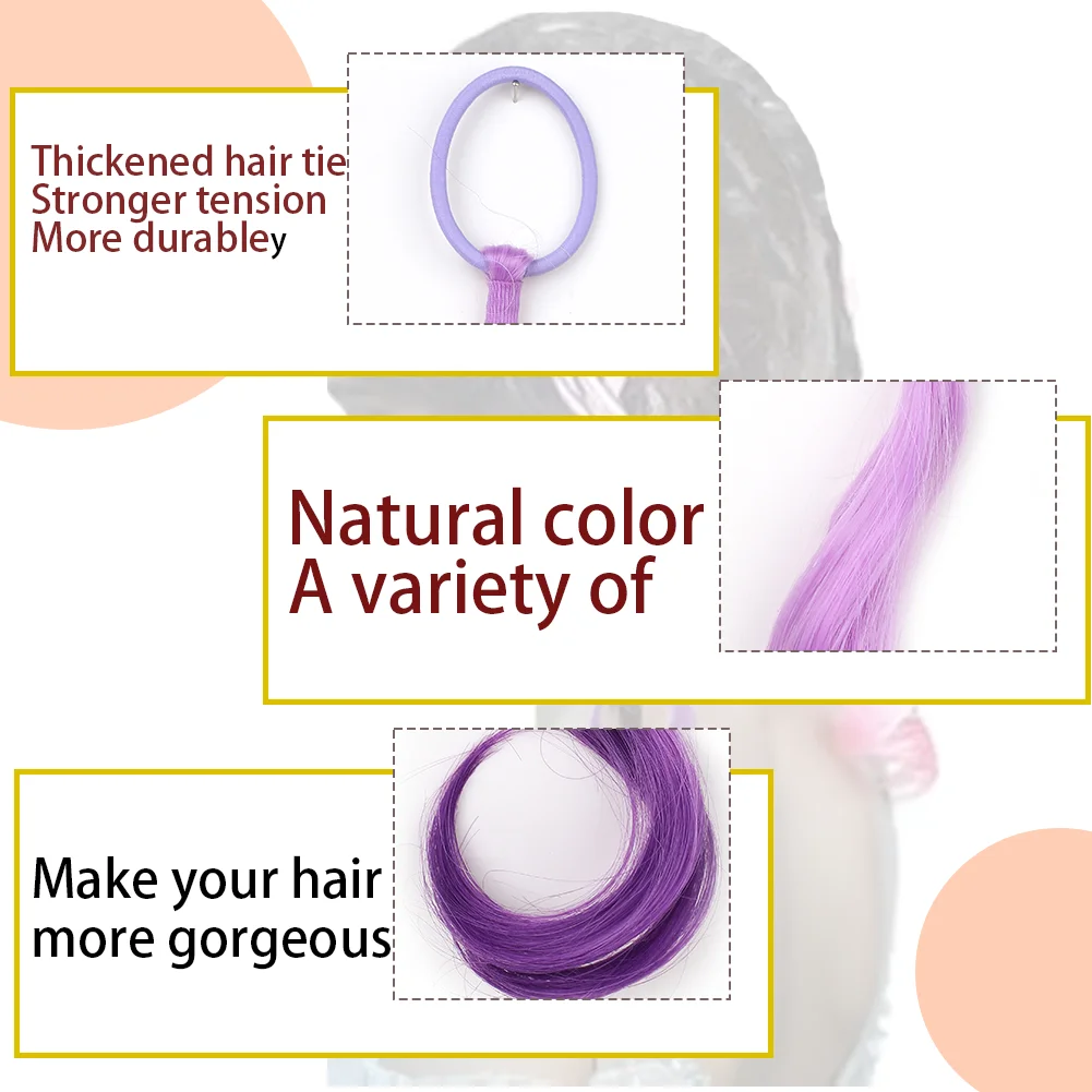 14 Inch Lightweight Colored Hair Extensions Colored Hair Extensions Synthetic for Kids Curly Ponytail Extension with Elastic Tie
