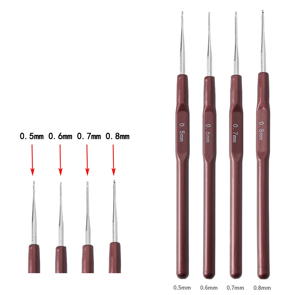 1PCS/4PCS- 0.5"0.6"0.7"0.8mm Micro Hook Needles Crochet Hook For Wig Making Crochet Locks Braids Weaving Needle Tools