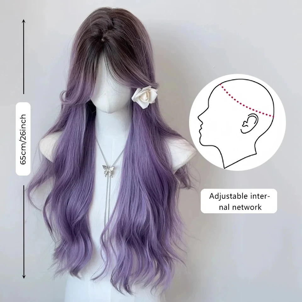 OLACARE Long Body Wave Black Brown Purple Cosplay Wigs Heat Resistant Synthetic Wigs Middle Part Natural Lolita LM Wigs Women