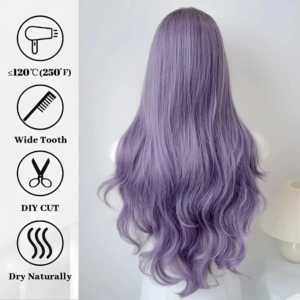 OLACARE Long Body Wave Black Brown Purple Cosplay Wigs Heat Resistant Synthetic Wigs Middle Part Natural Lolita LM Wigs Women