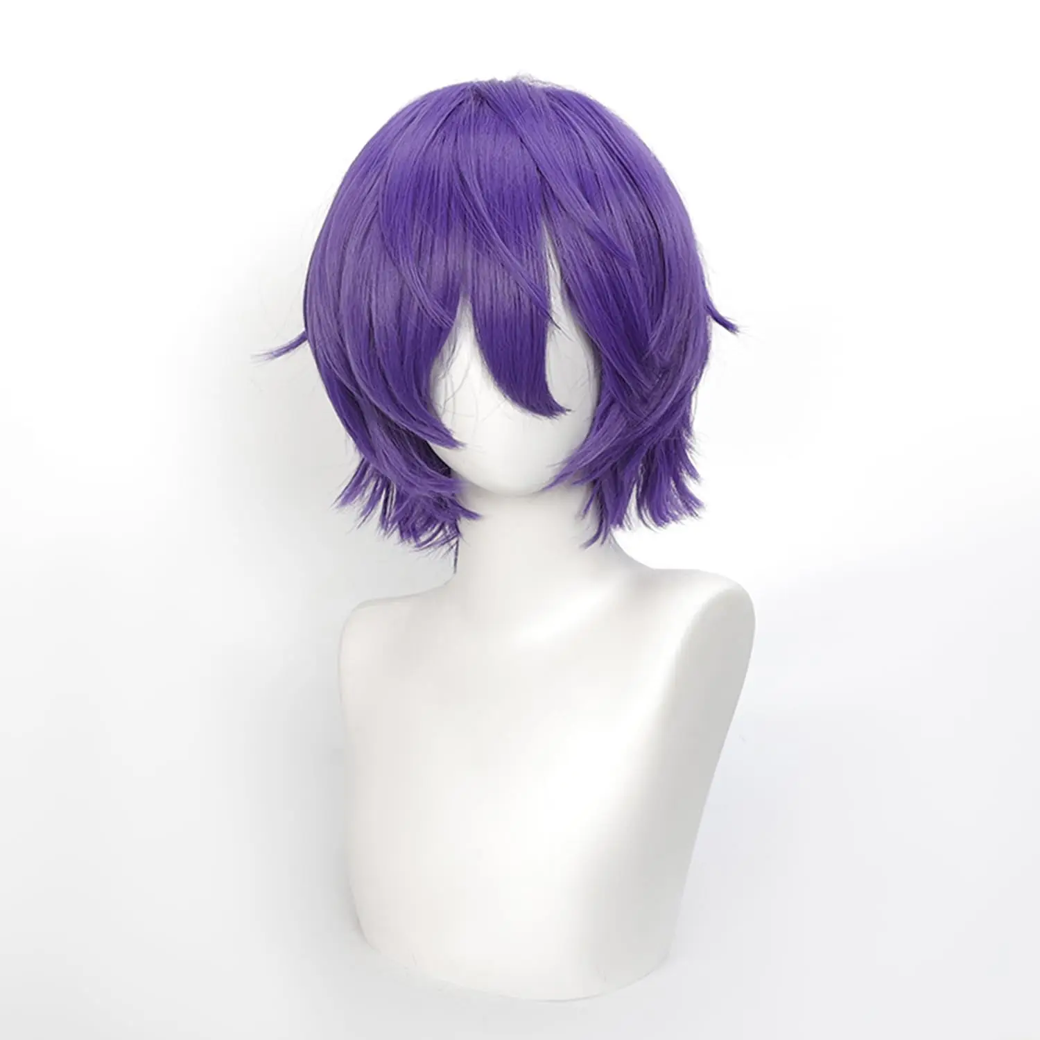 Short Cosplay Wigs 12 Inch Blue purple Short Wavy Bob Hair with Bang Spiky Anime Hair Cosplay Heat resistant Synthetic Fiber Wig