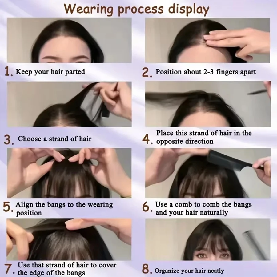 Women's Straight Synthetic Hair Extensions with Layered Bangs Side-Swept Bangs Natural-Looking Hairpiece for Versatile Styling