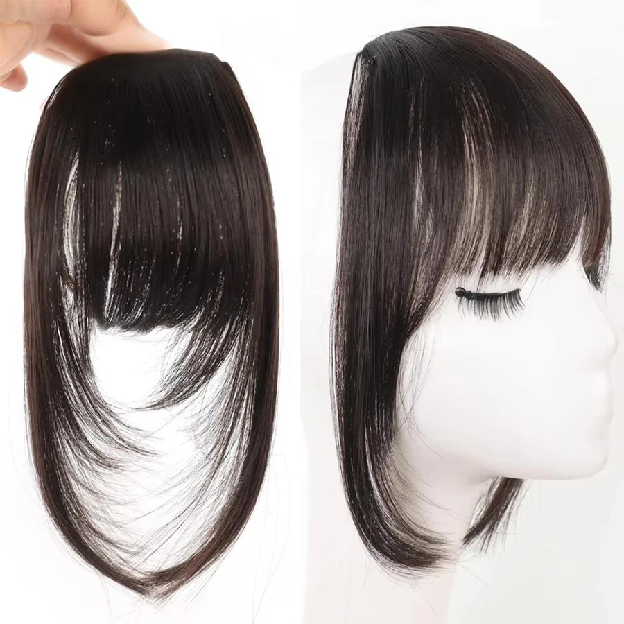Women's Straight Synthetic Hair Extensions with Layered Bangs Side-Swept Bangs Natural-Looking Hairpiece for Versatile Styling