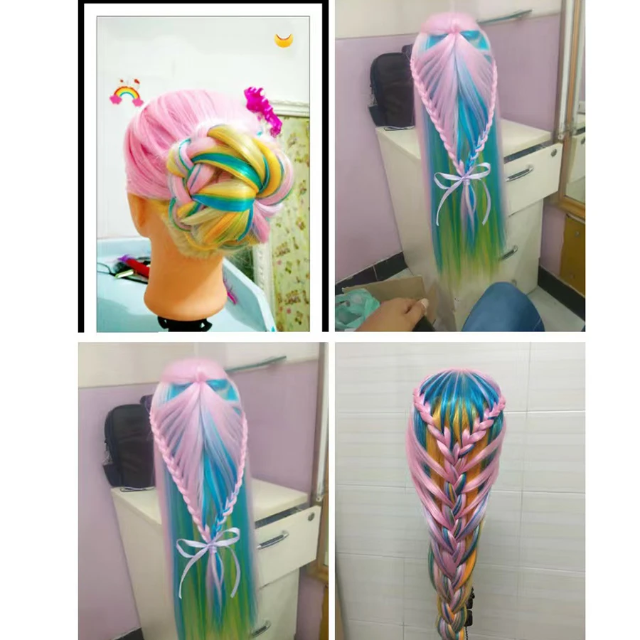 24Inch Mannequin Head with Fiber Hair Model Practice Hairdressing Doll Head Styling Hairdressing Training Braided