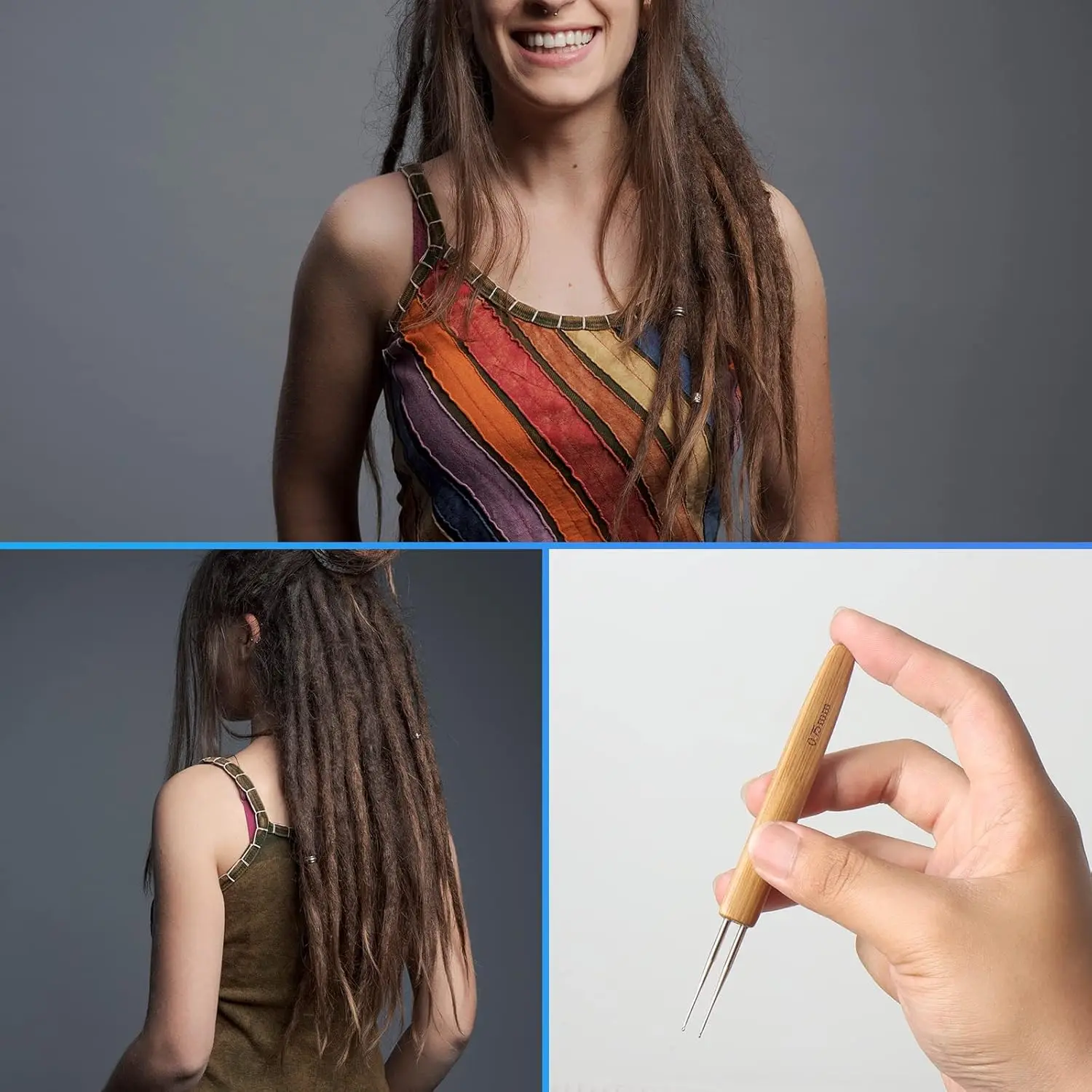 10 Pcs Handle Dreadlock Crochet Hooks for Hair,Braid Craft Needle Durable Steel Crochet Hooks for Hair Lengthening, Wig Making