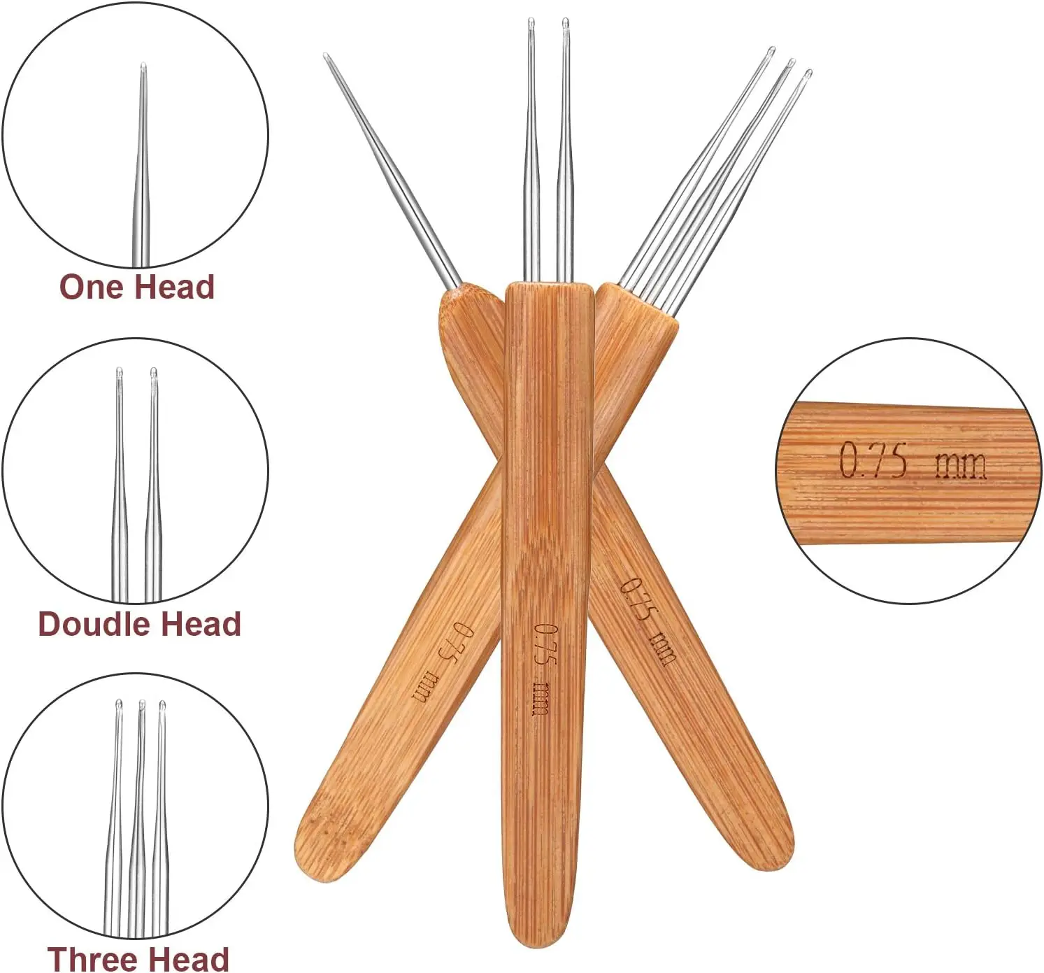 10 Pcs Handle Dreadlock Crochet Hooks for Hair,Braid Craft Needle Durable Steel Crochet Hooks for Hair Lengthening, Wig Making