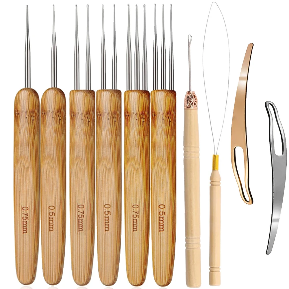 10 Pcs Handle Dreadlock Crochet Hooks for Hair,Braid Craft Needle Durable Steel Crochet Hooks for Hair Lengthening, Wig Making