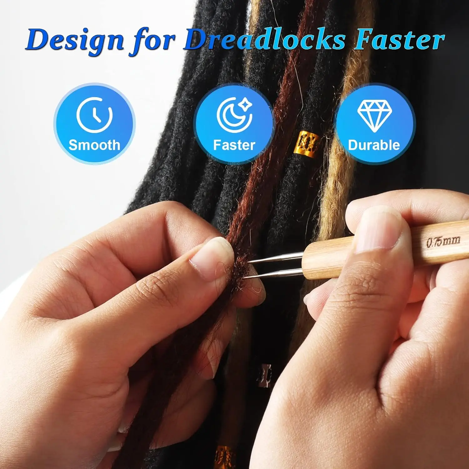10 Pcs Handle Dreadlock Crochet Hooks for Hair,Braid Craft Needle Durable Steel Crochet Hooks for Hair Lengthening, Wig Making