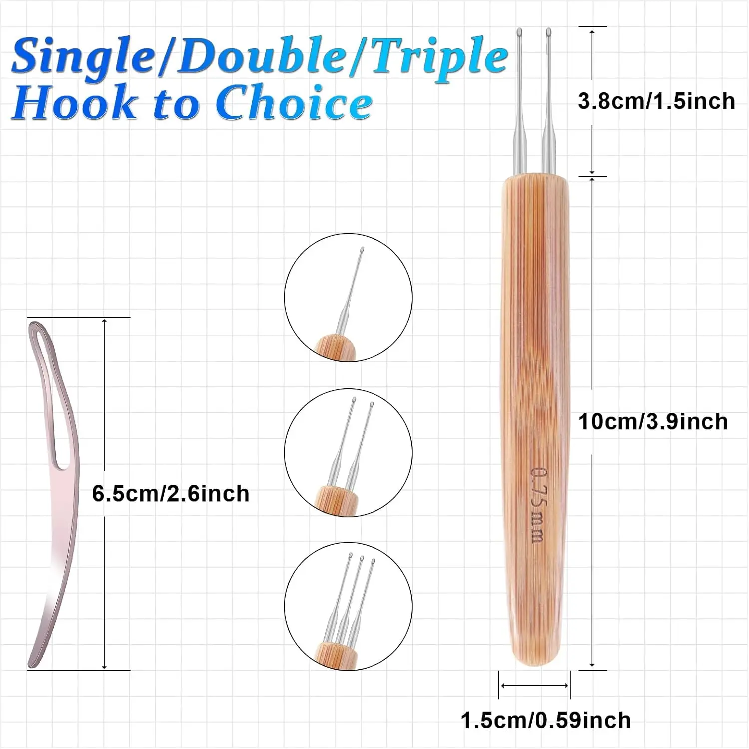 10 Pcs Handle Dreadlock Crochet Hooks for Hair,Braid Craft Needle Durable Steel Crochet Hooks for Hair Lengthening, Wig Making