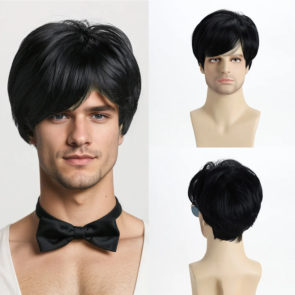 Short Natural Curly Hair For Male Young Men Heat Resistant Fiber Synthetic Wigs