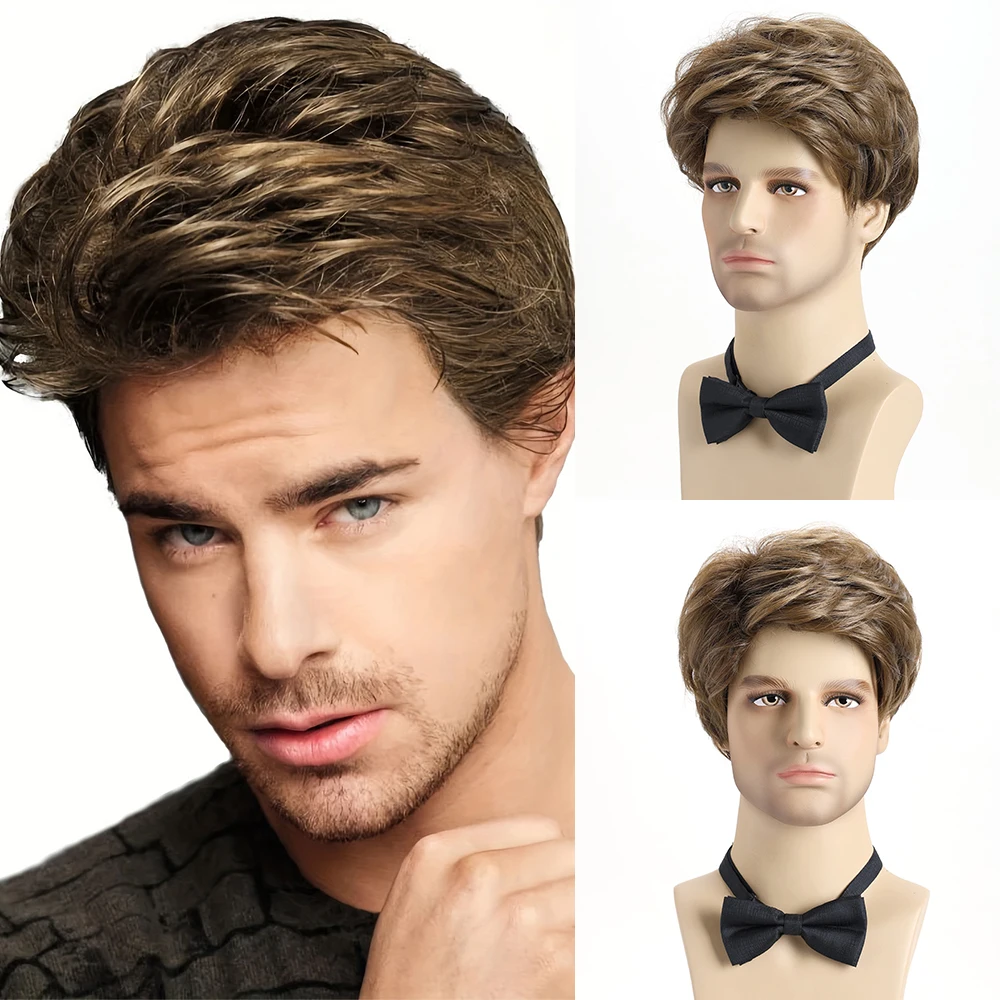 Short Natural Curly Hair For Male Young Men Heat Resistant Fiber Synthetic Wigs