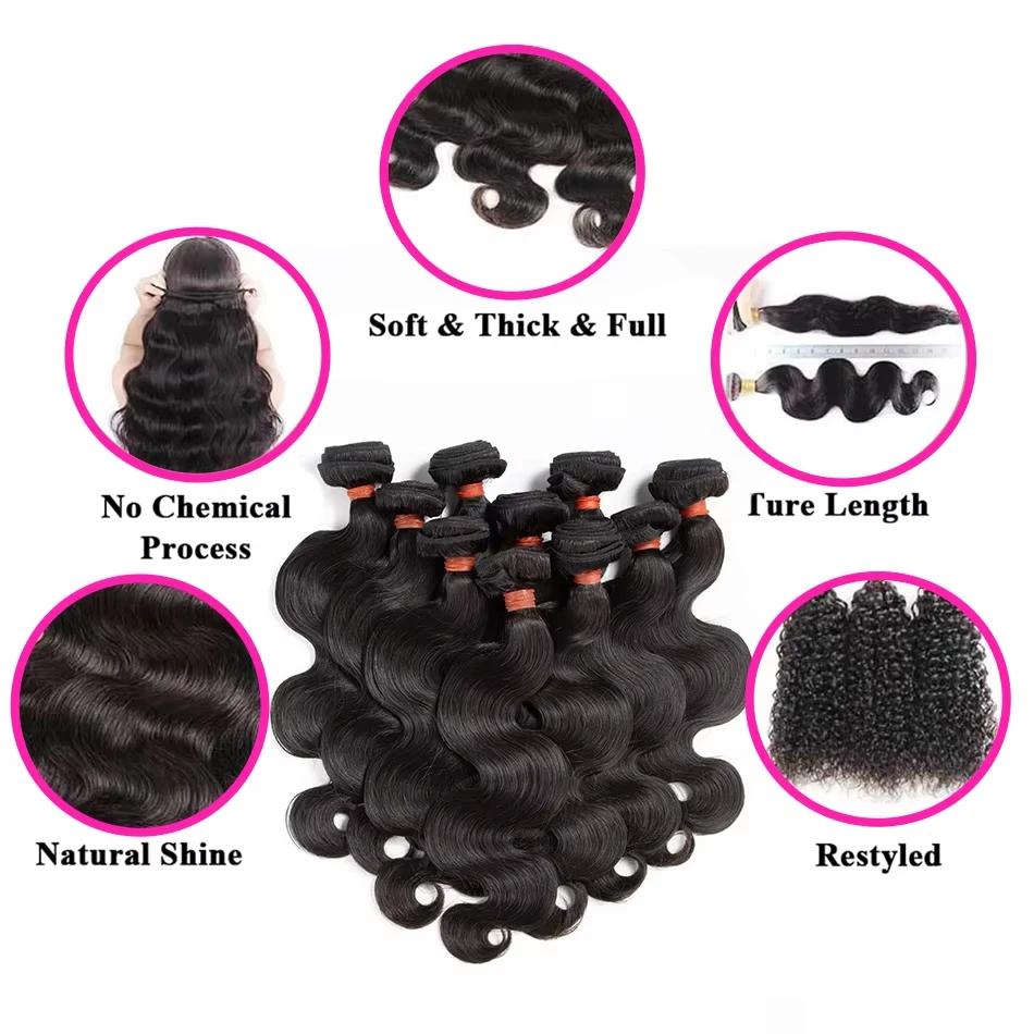 Smilegirl Brazilian Remy Unprocessed Virgin Human Hair 28 30 32 36 38 Inch Body Wave 1 2 3 4 Bundles Wavy Double Weave Extensions