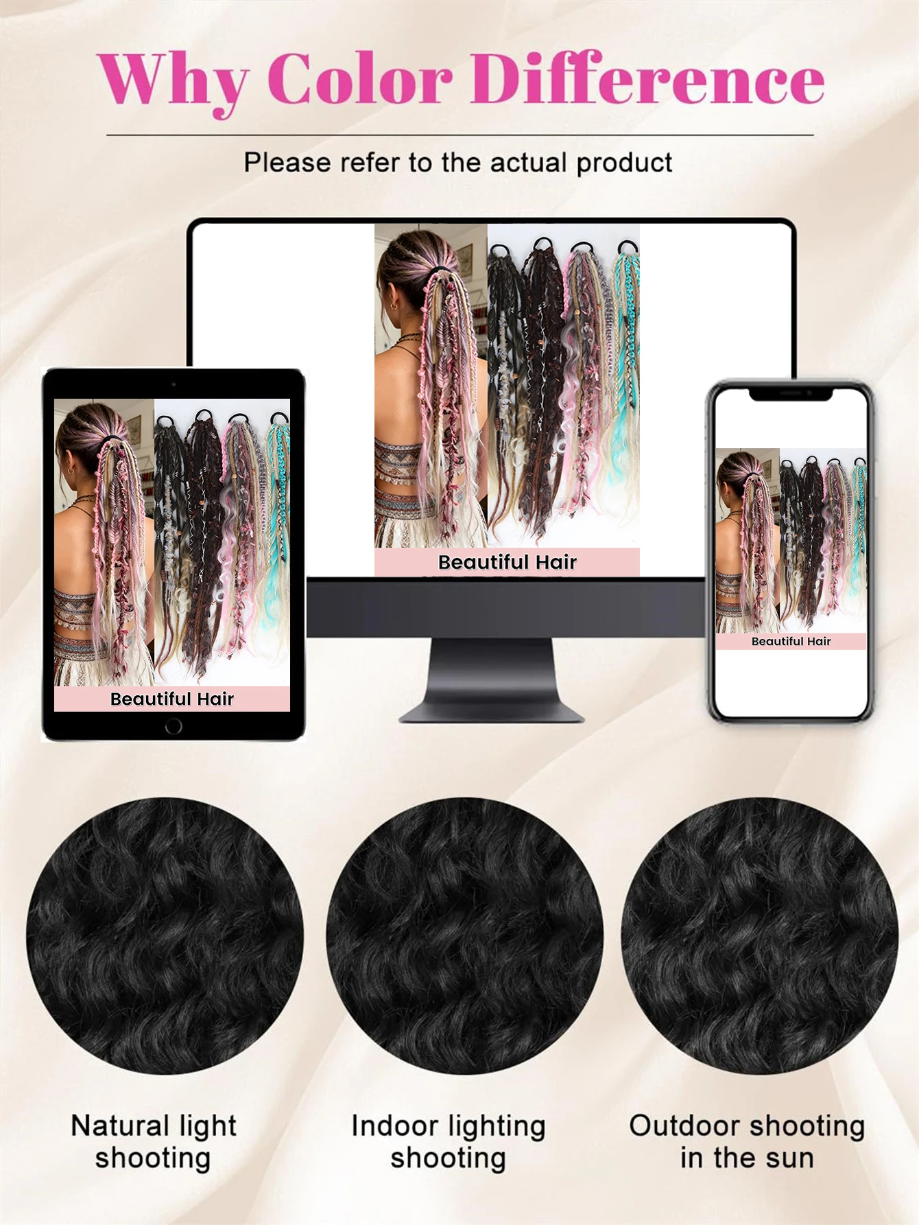 Hand-Braided Viking Dreadlock Beaded Synthetic Hairpiece 24" Boho Braided Ponytail Extension with Hair Tie for Women