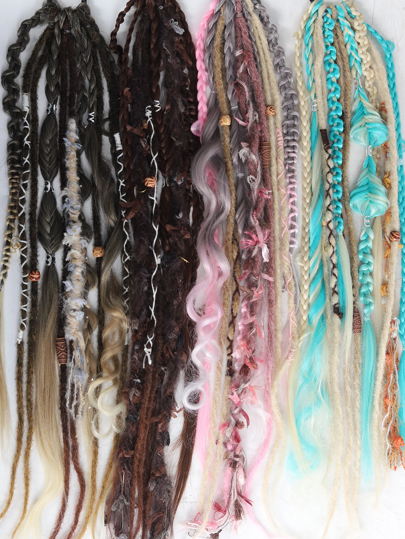 Hand-Braided Viking Dreadlock Beaded Synthetic Hairpiece 24" Boho Braided Ponytail Extension with Hair Tie for Women