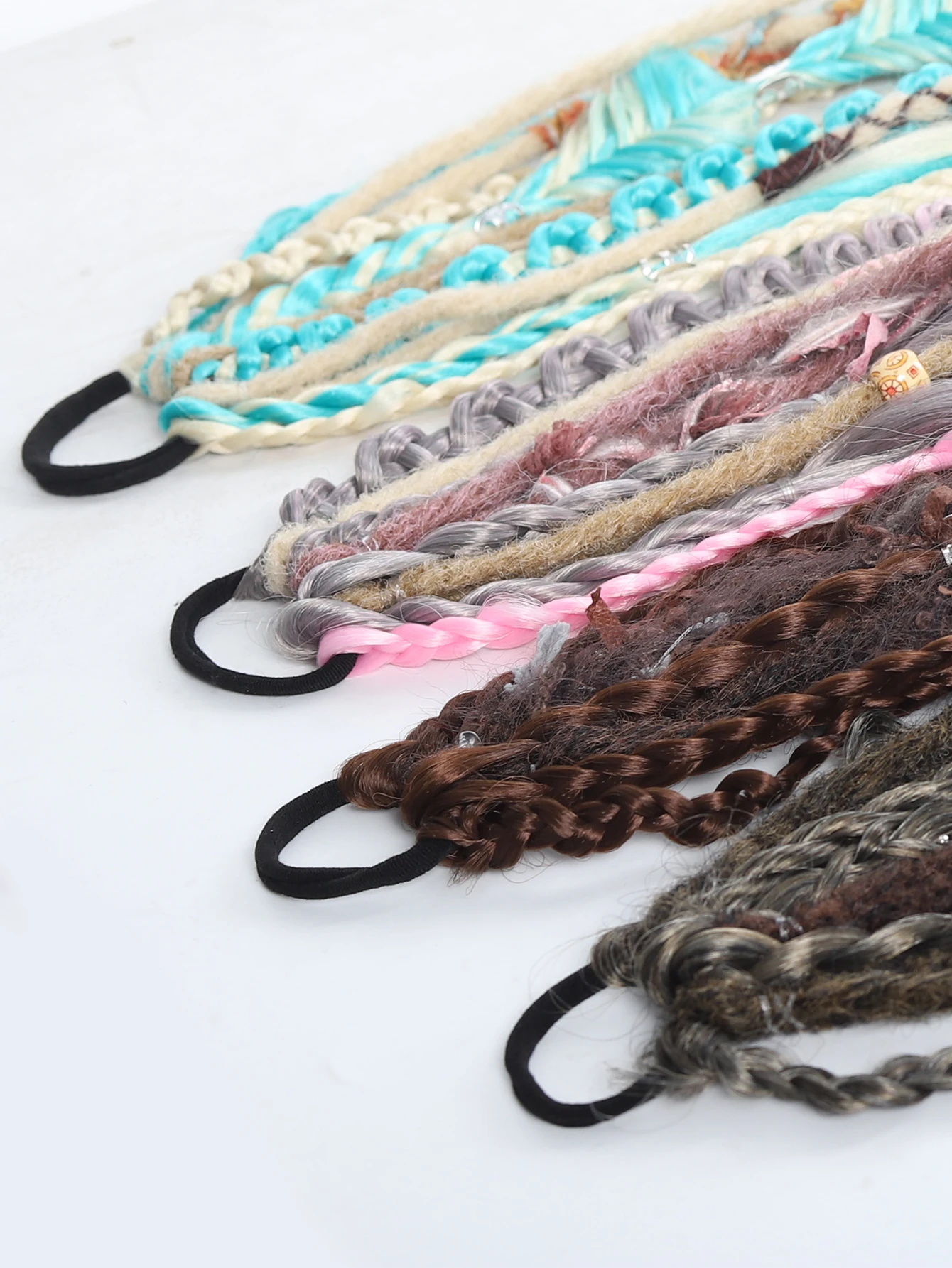 Hand-Braided Viking Dreadlock Beaded Synthetic Hairpiece 24" Boho Braided Ponytail Extension with Hair Tie for Women
