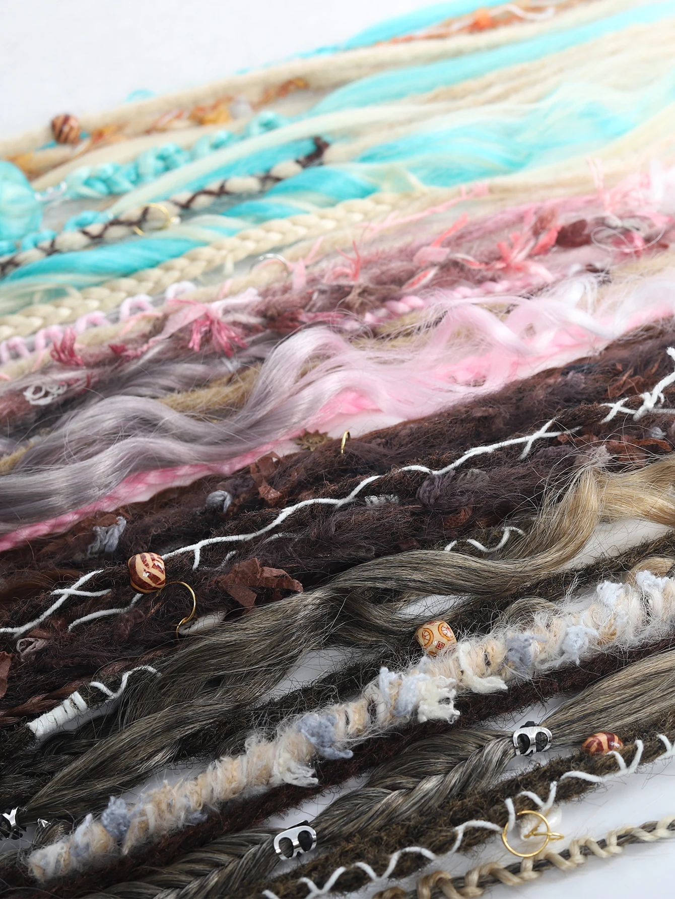 Hand-Braided Viking Dreadlock Beaded Synthetic Hairpiece 24" Boho Braided Ponytail Extension with Hair Tie for Women