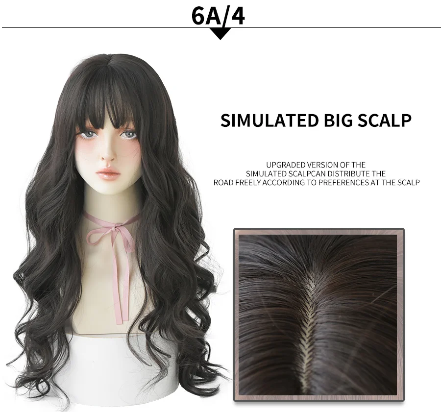 7JHHWIGS Long Wavy Synthetic Black Wigs For Women With Fringe Fashion Heat Resistant Mid-Length Daily Straight Light Brown Hair