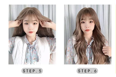 Children's Cosplay Princess Wig Synthetic Long Wavy Hair Extensions with Neat Bangs Big Waves Orange Head Cover for Girls