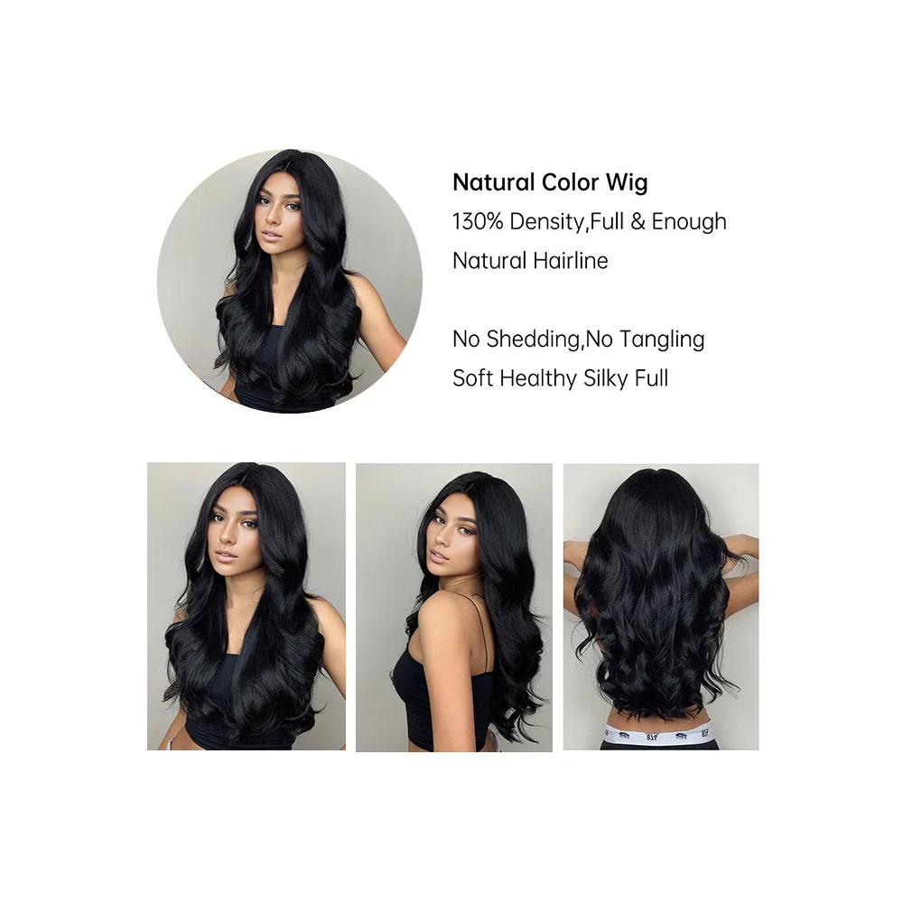 Black Long Wavy Synthetic Wig, Halloween Wig, Cosplay Wig, Role-Playing Wig, Daily Party Wig, High-Temperature Hair Accessory