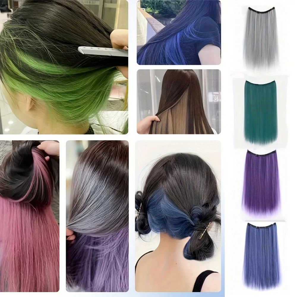 Synthetic Colored Highlighting Clip-in Hair Extensions Long Straight Ear-hanging Dyeing Wig Piece Color Thin Seamless Fake Hair