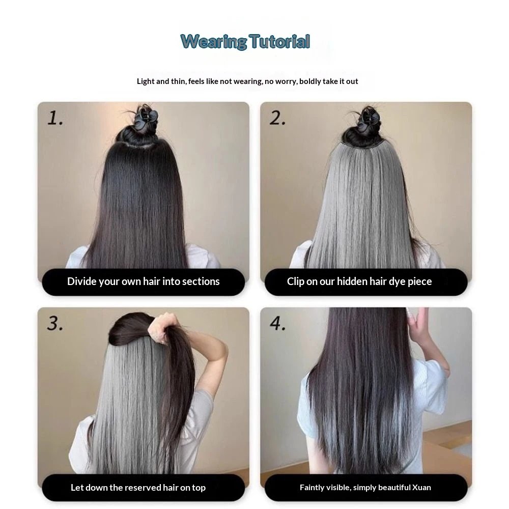 Synthetic Colored Highlighting Clip-in Hair Extensions Long Straight Ear-hanging Dyeing Wig Piece Color Thin Seamless Fake Hair