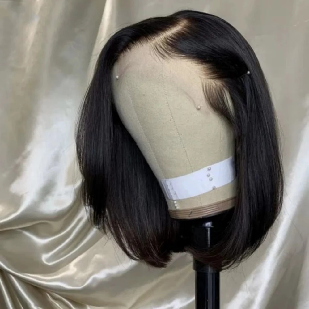 Pre Plucked Black Straight Bob Wig 12 14 Inch 13x4 4x4 Closure Lace Frontal Bone Straight Short Bob Wig 100% Human Hair