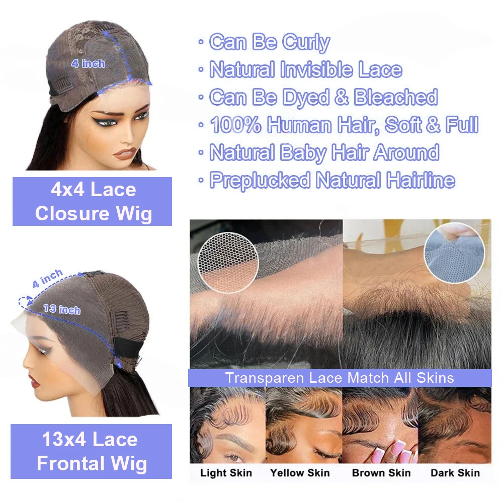Pre Plucked Black Straight Bob Wig 12 14 Inch 13x4 4x4 Closure Lace Frontal Bone Straight Short Bob Wig 100% Human Hair