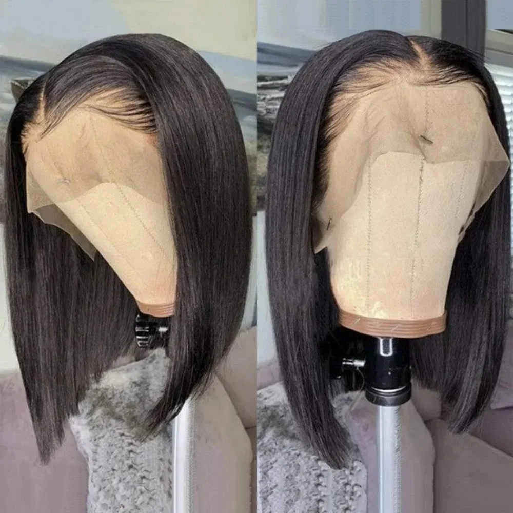 Pre Plucked Black Straight Bob Wig 12 14 Inch 13x4 4x4 Closure Lace Frontal Bone Straight Short Bob Wig 100% Human Hair