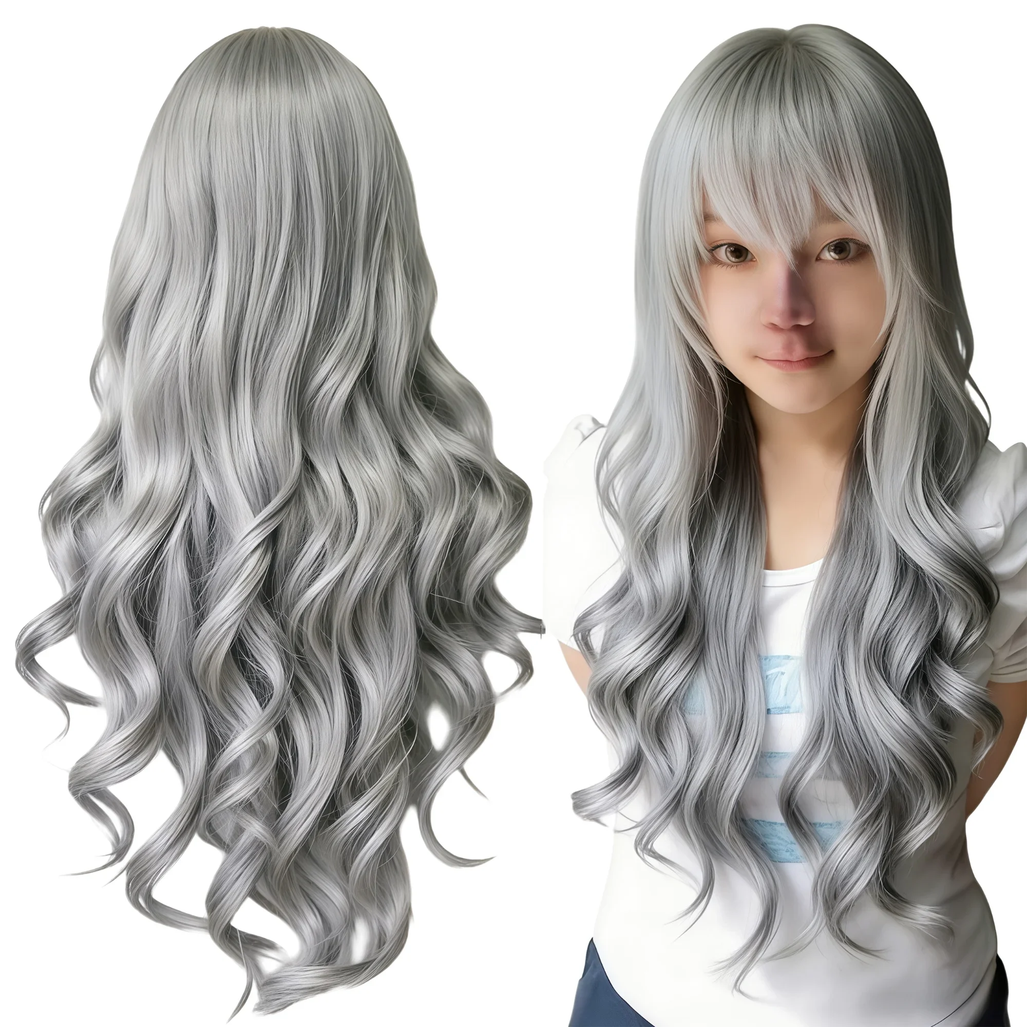 Synthetic Hair Pure White Lolita Long Cosplay Wig Curly Inuyasha Anime Wigs Griffith Halloween Costume Wig for Girl