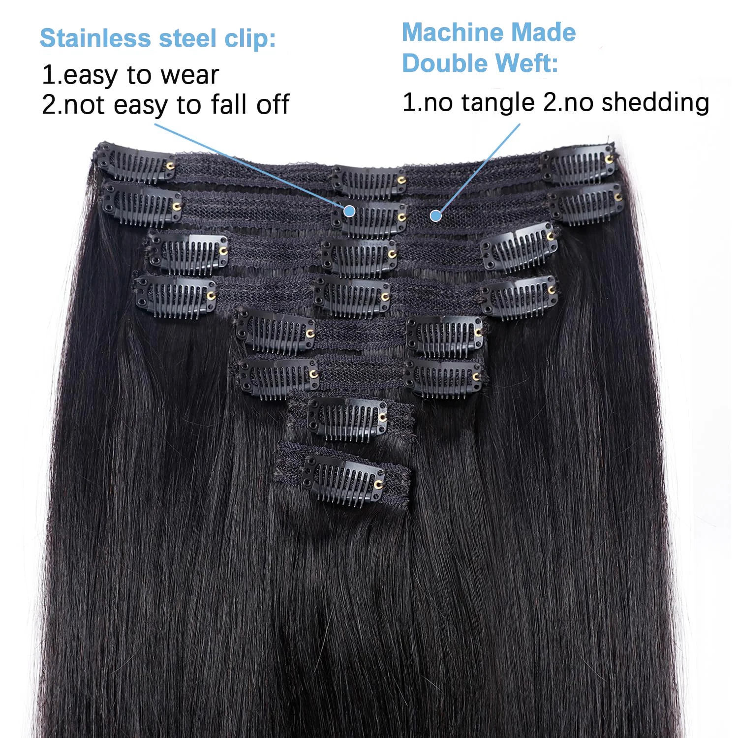 Silky Straight Clip In Hair Extensions Full Head For Women 120G Per Pack Brazilian Remy Human Hair 8 pcs Extensions 18 Clips