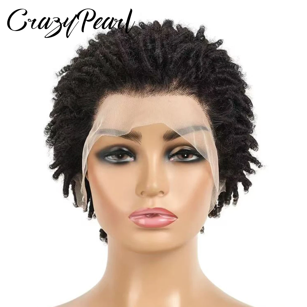 Short Pixie Cut Dreadlocks Wigs Natural Color Afro Twists Dreadlocks Lace Frontal Wig Faux Locs Braided Hair Replacement Wigs