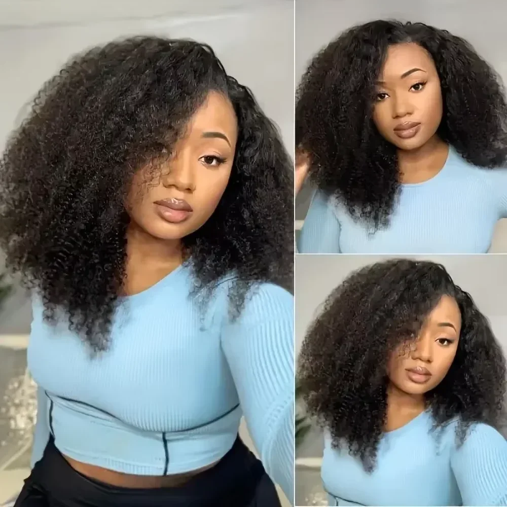 200 Density Flip Over Upgrade 3 In 1 Glueless Half Wig 200 Density Natural Colored Kinky Curly Wave Human Hair Wigs For Women