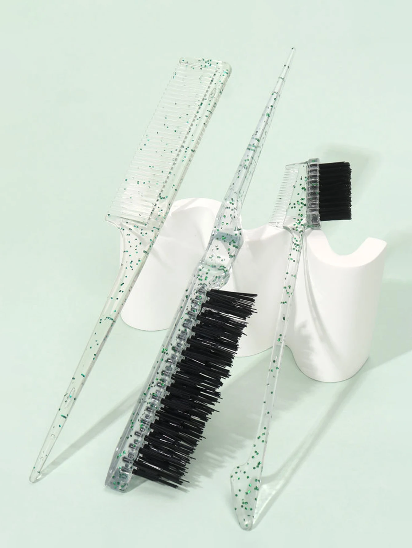 3-piece transparent comb set with double-sided edge control brush tear brush and pointed tail comb Special for real hair wigs
