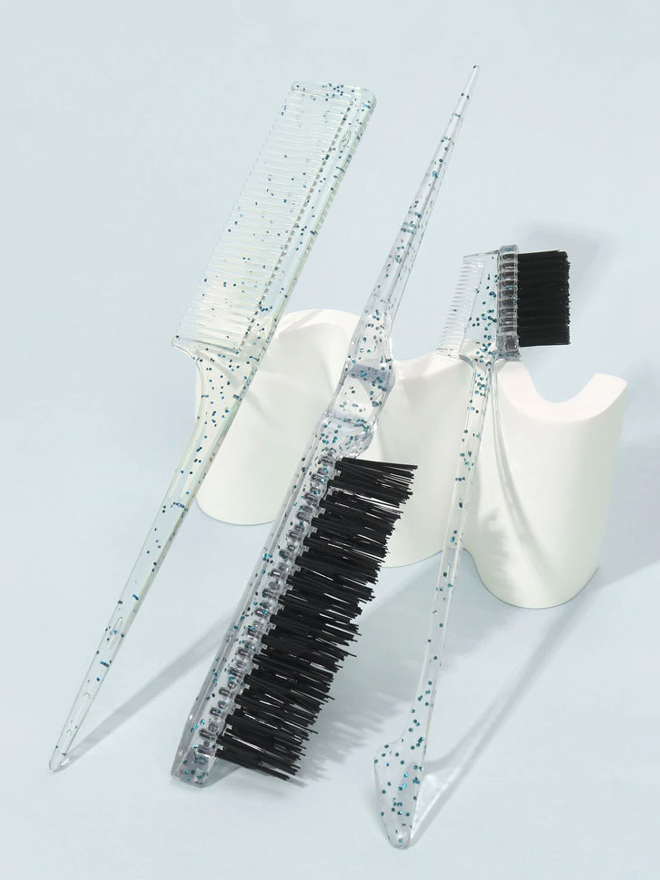 3-piece transparent comb set with double-sided edge control brush tear brush and pointed tail comb Special for real hair wigs