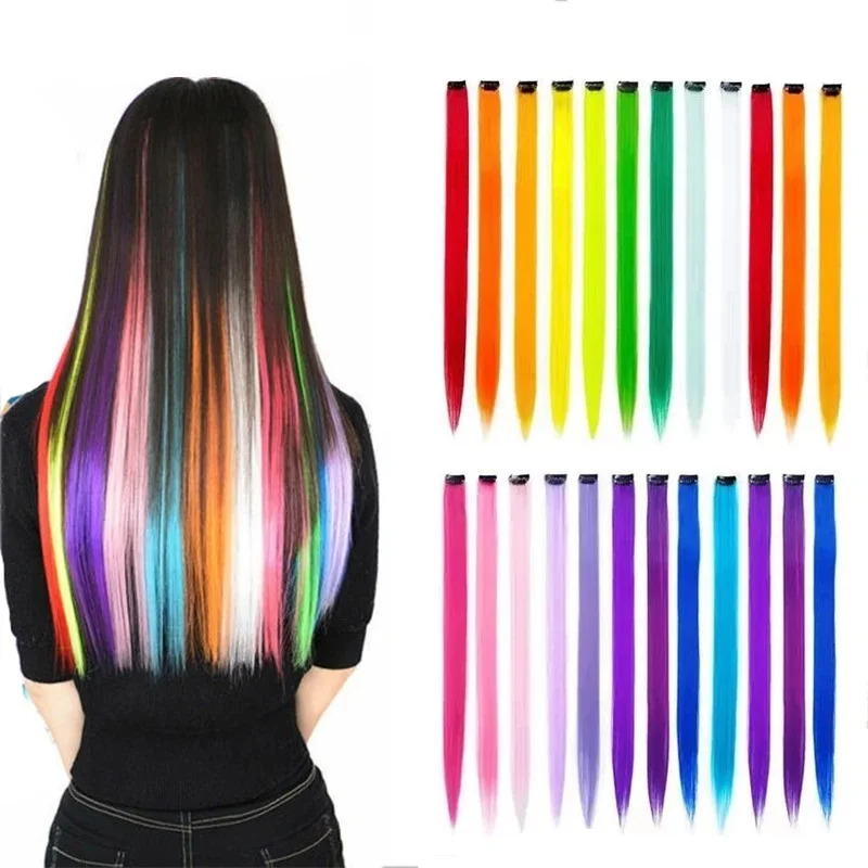 WIGSIN Synthetic Long Straight Hair Extension Rainbow Colorful Hairpiece Purple Red Blue Hairpiece For Women