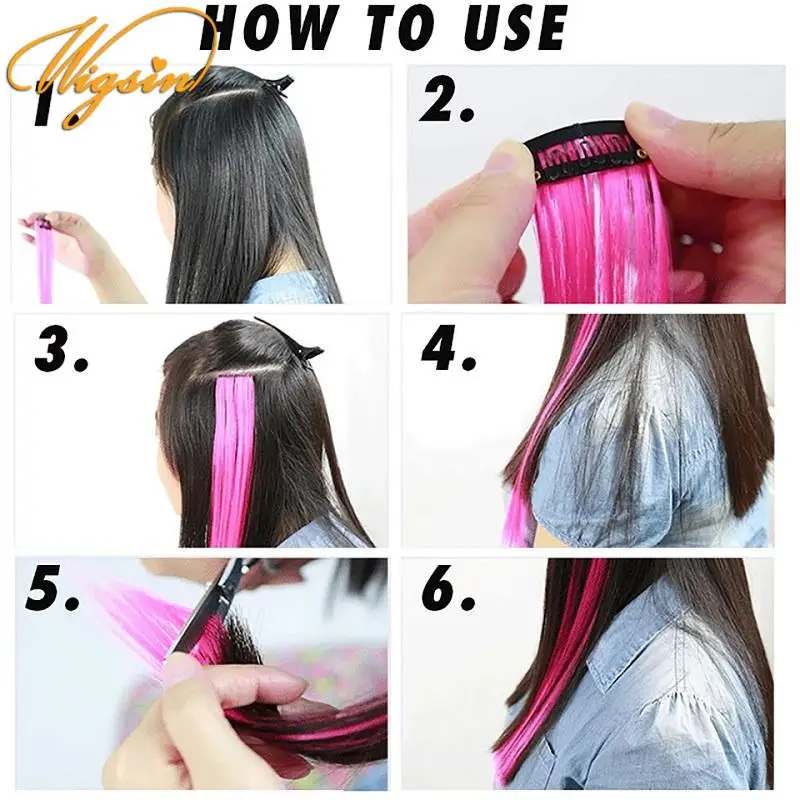 WIGSIN Synthetic Long Straight Hair Extension Rainbow Colorful Hairpiece Purple Red Blue Hairpiece For Women