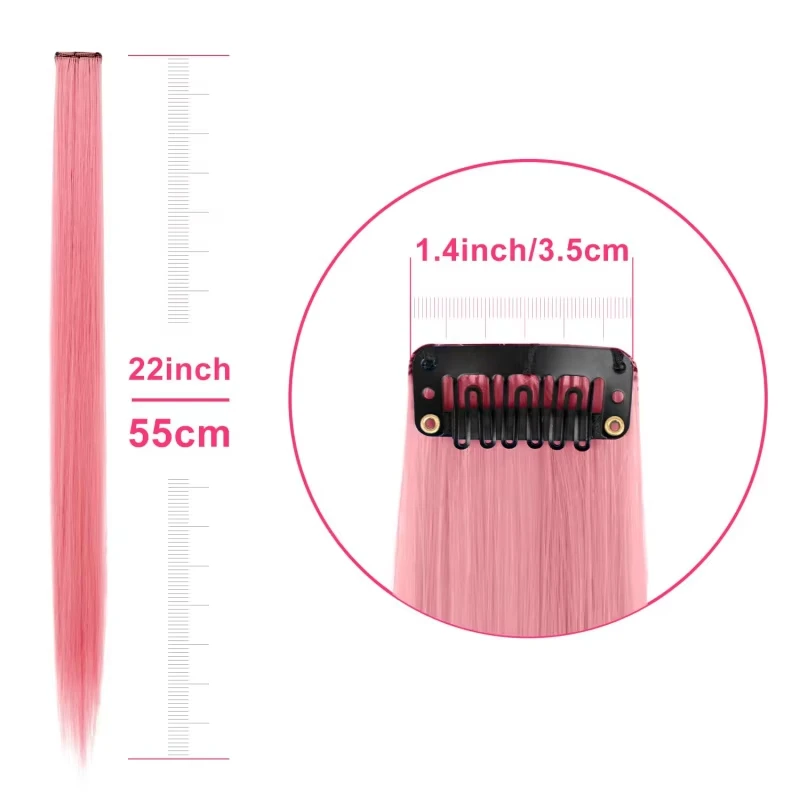 1 5 11 Pcs/lot Clip in Hair Extensions Multi-Colors Highlights Synthetic Hair 22 inch Rainbow Hairpieces for Girls Women Kids