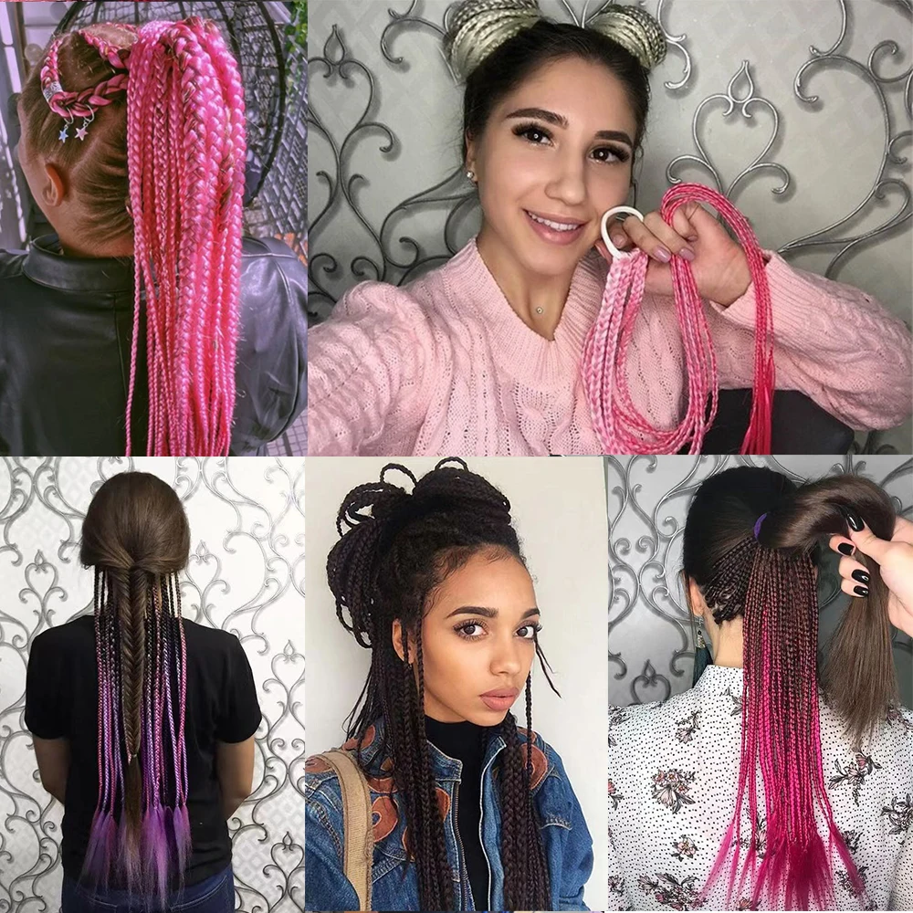 Synthetic Gradient Color Dirty Braided Ponytail Extensions With Elastic Band 24" Rainbow Braid Pony Tail Hairpiece For Girl