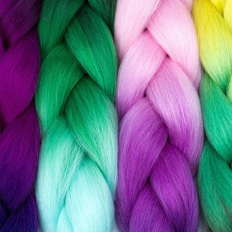 Synthetic Ombre Braiding Hair 24Inch 1Pack Pre Stretched Box Jumbo Colorful Crochet Extensions for Women