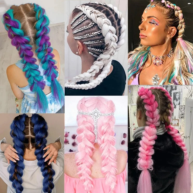 Synthetic Ombre Braiding Hair 24Inch 1Pack Pre Stretched Box Jumbo Colorful Crochet Extensions for Women