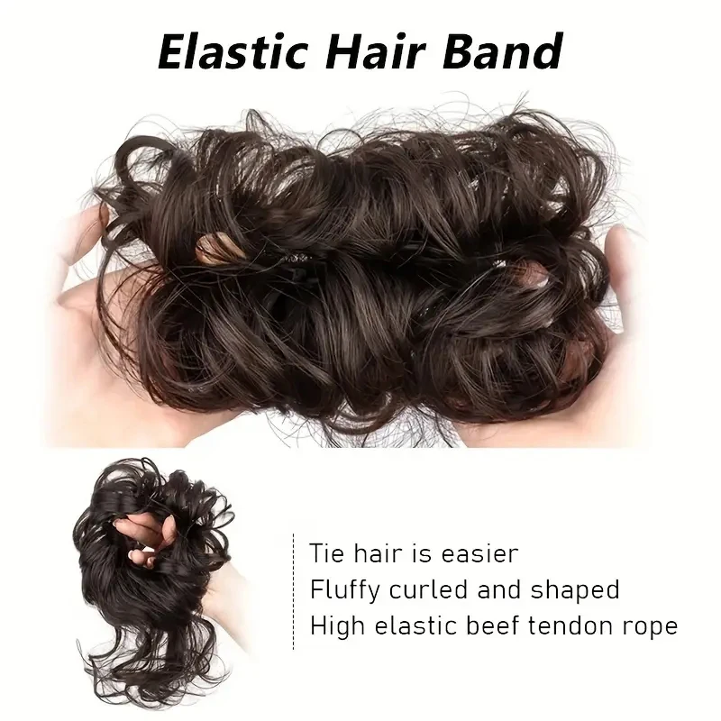 Synthetic Elegant Messy Curly Elastic Rubber Band Hair Bun Fluffy Easy to Style Suitable for Daily Use