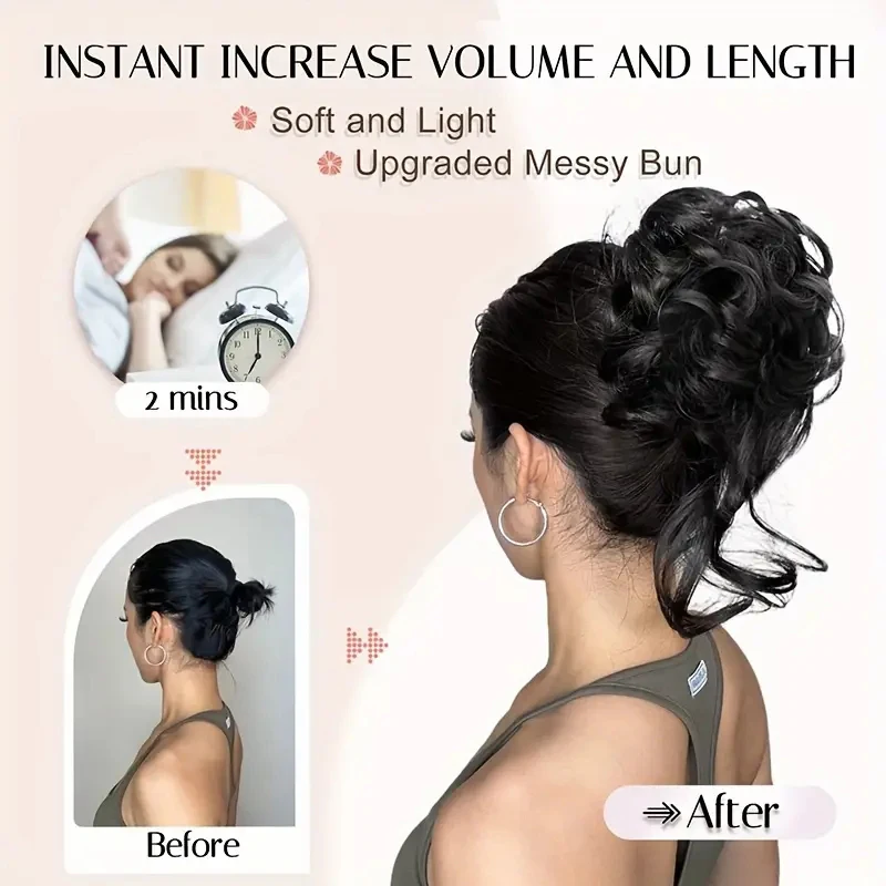 Synthetic Elegant Messy Curly Elastic Rubber Band Hair Bun Fluffy Easy to Style Suitable for Daily Use