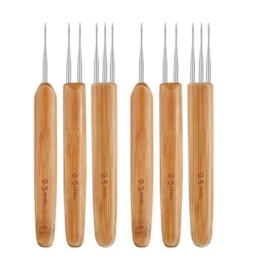 3/6Pcs 0.5mm/0.75mm Dreadlock Crochet Hook Wood Crochet Needles Hair Dreadlocks Tool for Braid Craft
