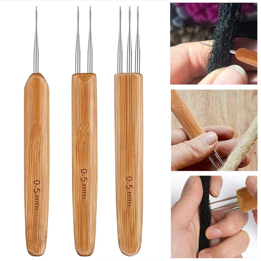 3/6Pcs 0.5mm/0.75mm Dreadlock Crochet Hook Wood Crochet Needles Hair Dreadlocks Tool for Braid Craft