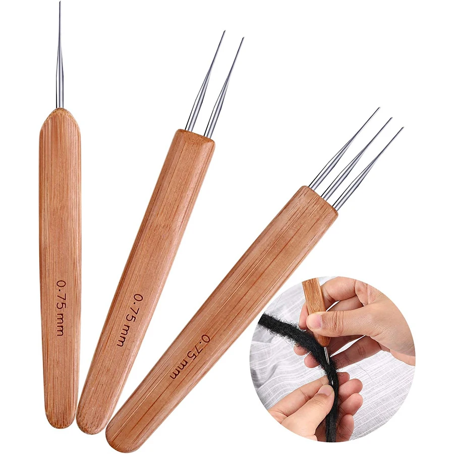 3/6Pcs 0.5mm/0.75mm Dreadlock Crochet Hook Wood Crochet Needles Hair Dreadlocks Tool for Braid Craft
