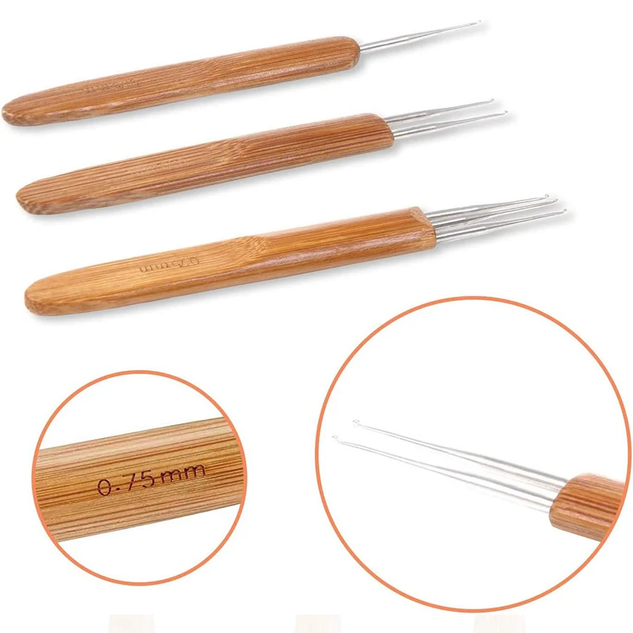 3/6Pcs 0.5mm/0.75mm Dreadlock Crochet Hook Wood Crochet Needles Hair Dreadlocks Tool for Braid Craft