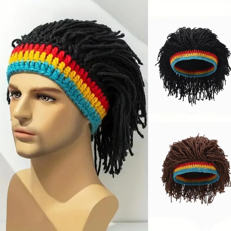 Men Women Synthetic Wig False Braid Dreadlock Dreadlocks Beanie Cap Handmade Crochet Hat Rasta Jamaica Cosplay Party Headwear