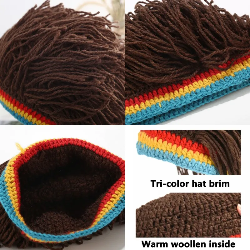 Men Women Synthetic Wig False Braid Dreadlock Dreadlocks Beanie Cap Handmade Crochet Hat Rasta Jamaica Cosplay Party Headwear