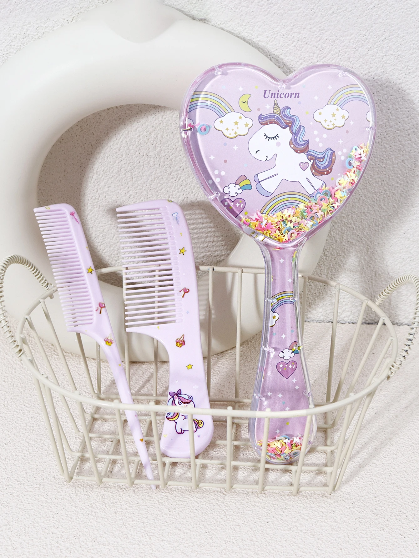 3-Piece Hair Comb Set with Cute Cartoon Pattern Hair Brushes and 2 Combs, Both Dry and Wet, Gift, Special for Real Hair Wigs